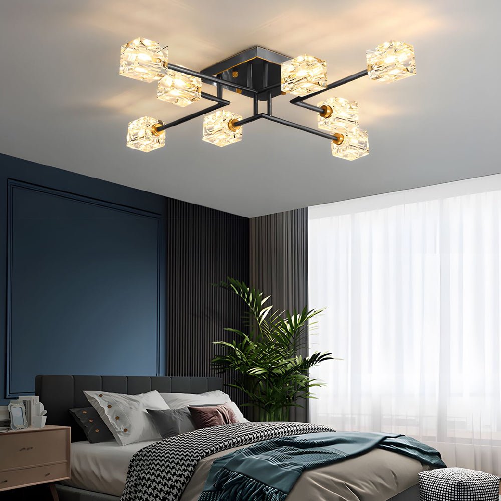 WINDSOR COPPER CRYSTAL CUBE SEMI-FLUSH LIGHTING, 4/6/8-BULB CONFIGURATION