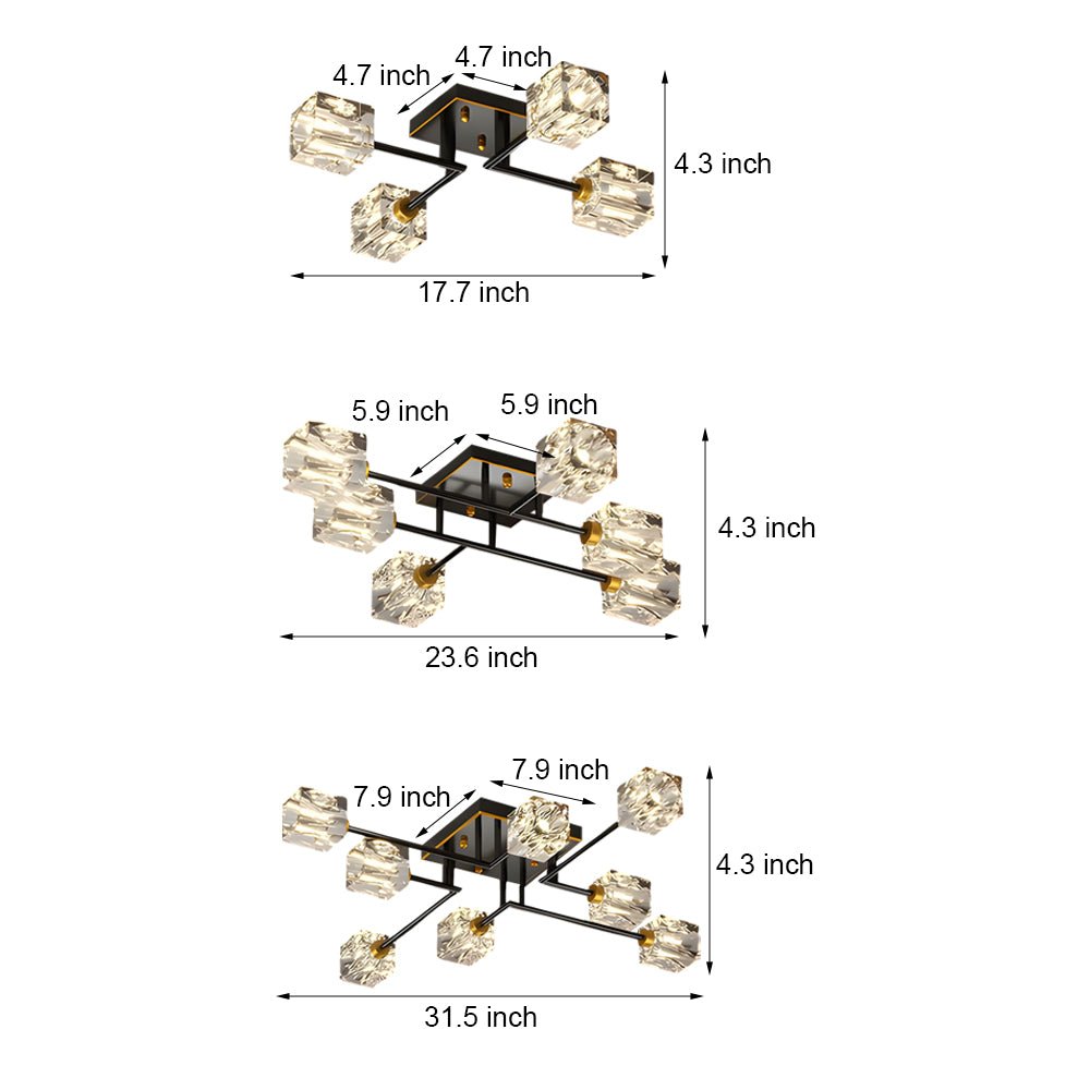 WINDSOR COPPER CRYSTAL CUBE SEMI-FLUSH LIGHTING, 4/6/8-BULB CONFIGURATION