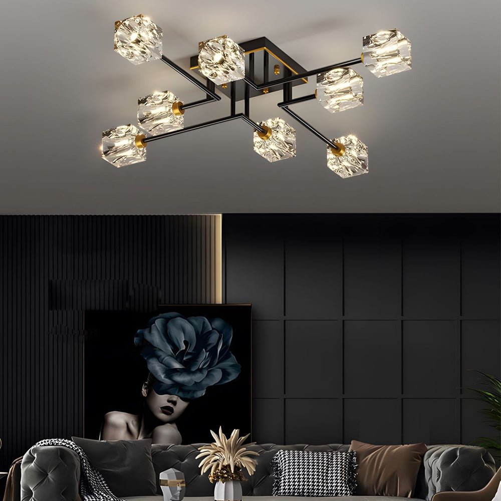 WINDSOR COPPER CRYSTAL CUBE SEMI-FLUSH LIGHTING, 4/6/8-BULB CONFIGURATION