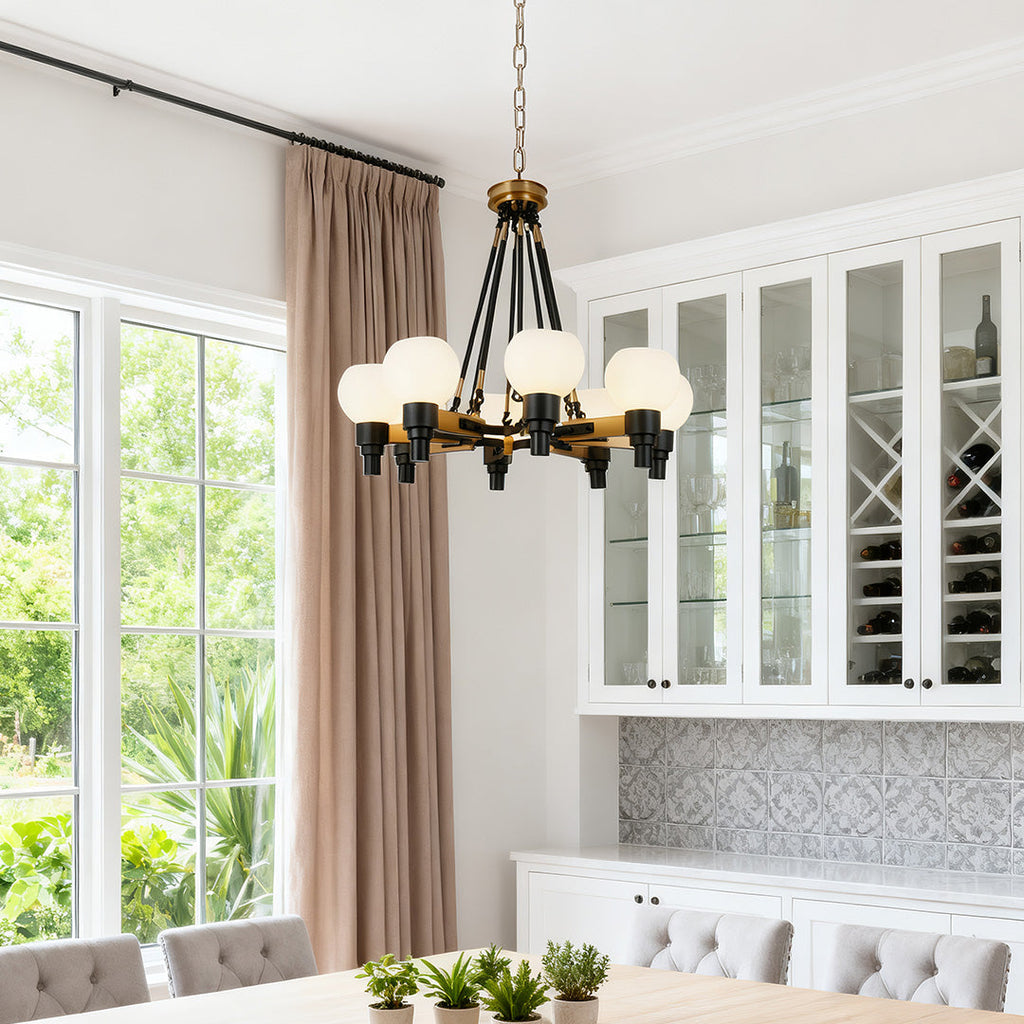 WINTHROP AURORA EIGHT-BULB GLOBE CEILING CHANDELIER