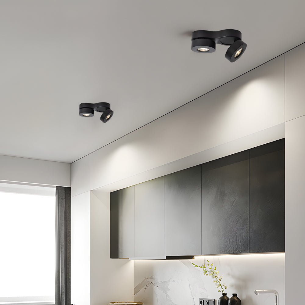 WINDSOR TWIN-HEAD ROTATING CEILING SPOTLIGHT IN BLACK AND WHITE