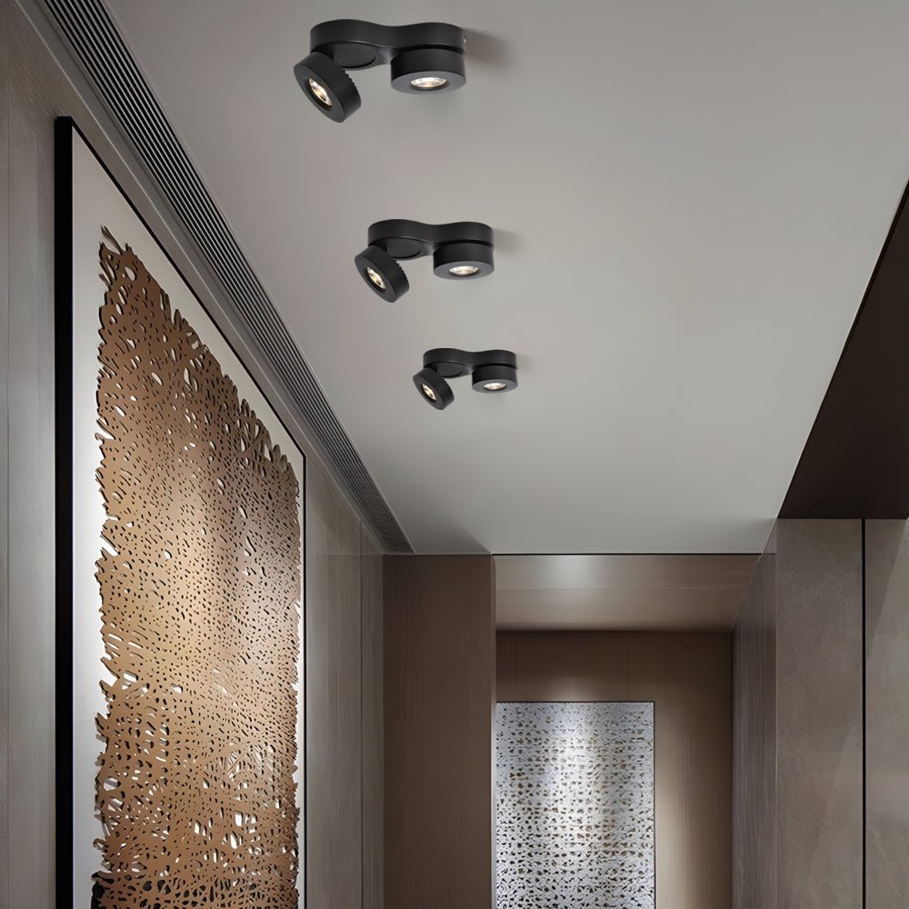 WINDSOR TWIN-HEAD ROTATING CEILING SPOTLIGHT IN BLACK AND WHITE