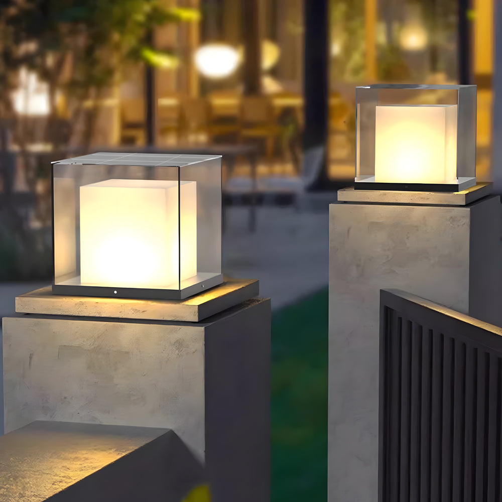 WINCHESTER SQUARE OUTDOOR PILLAR LANTERN, WEATHERPROOF MINIMALIST DESIGN