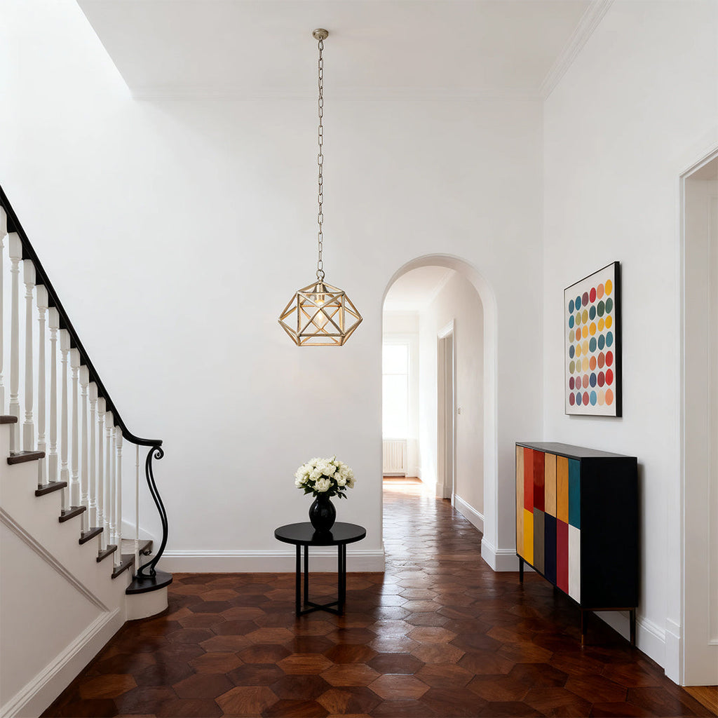 WINTHROP GOLDEN GEOMETRIC PENDANT LIGHT WITH ADJUSTABLE CHAIN
