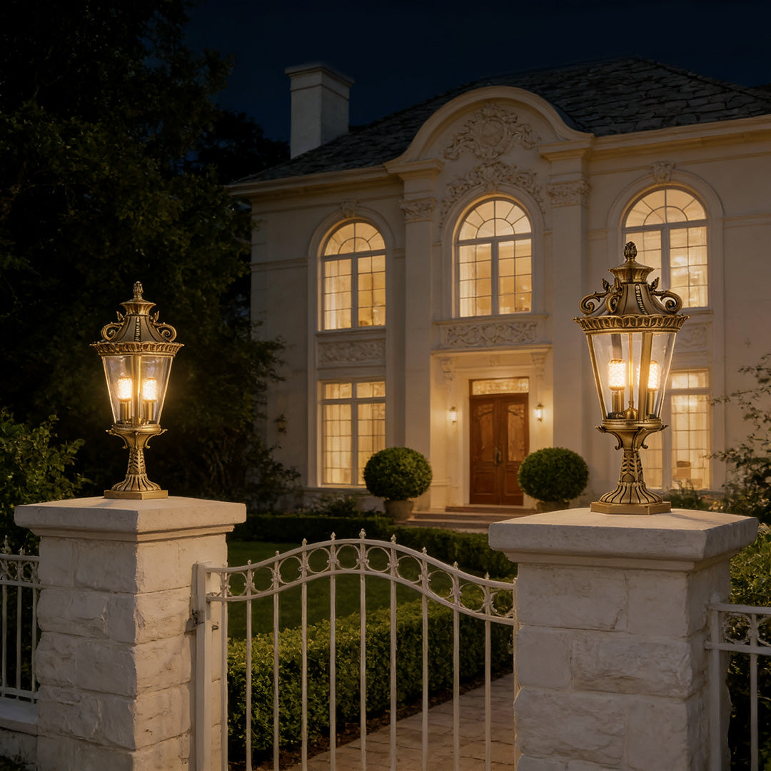 WINDSOR GLASS COLUMN OUTDOOR LIGHTING, WEATHERPROOF FENCE LANTERN