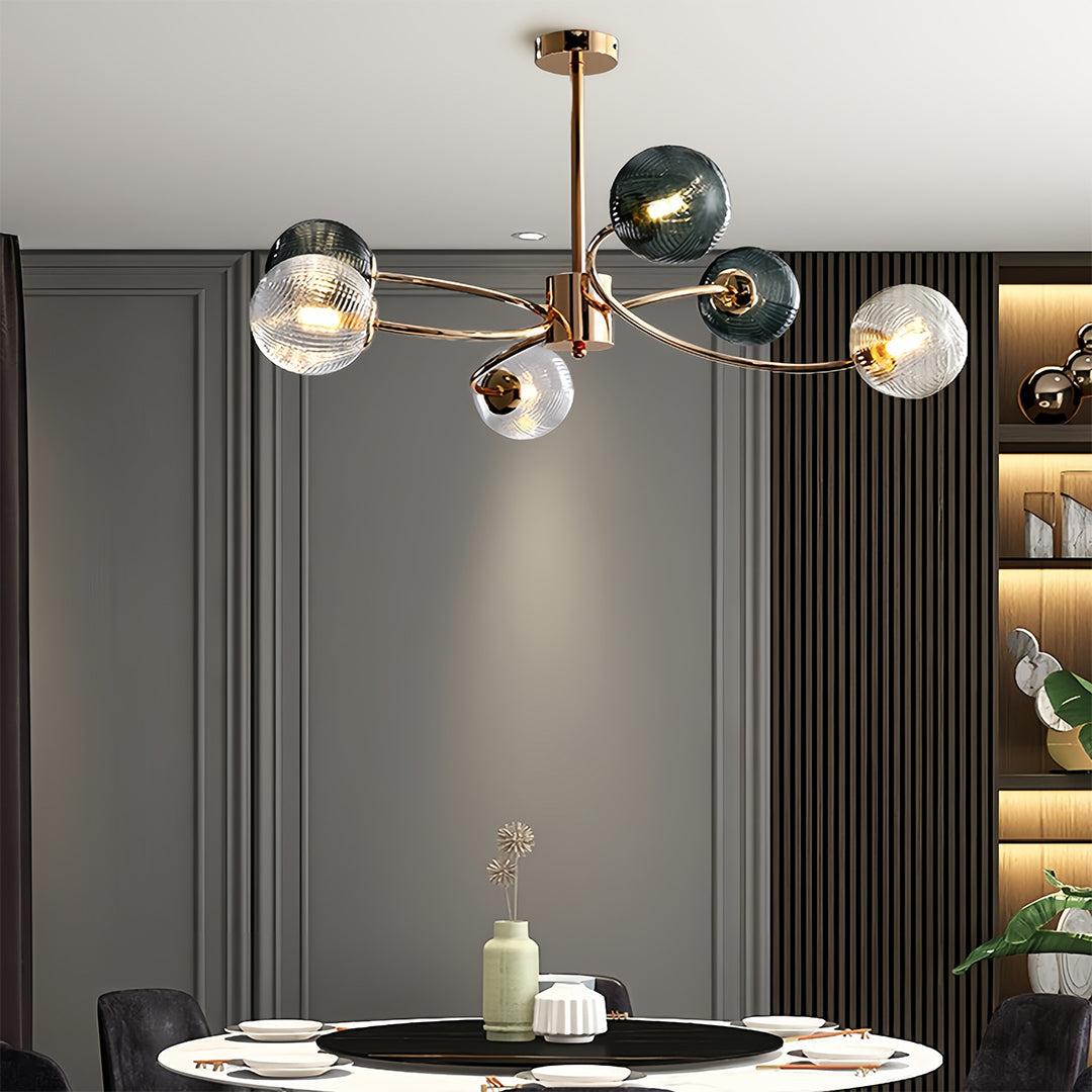 WINTHORPE SIX-BULB GLASS CEILING LANTERN WITH GOLD ACCENTS