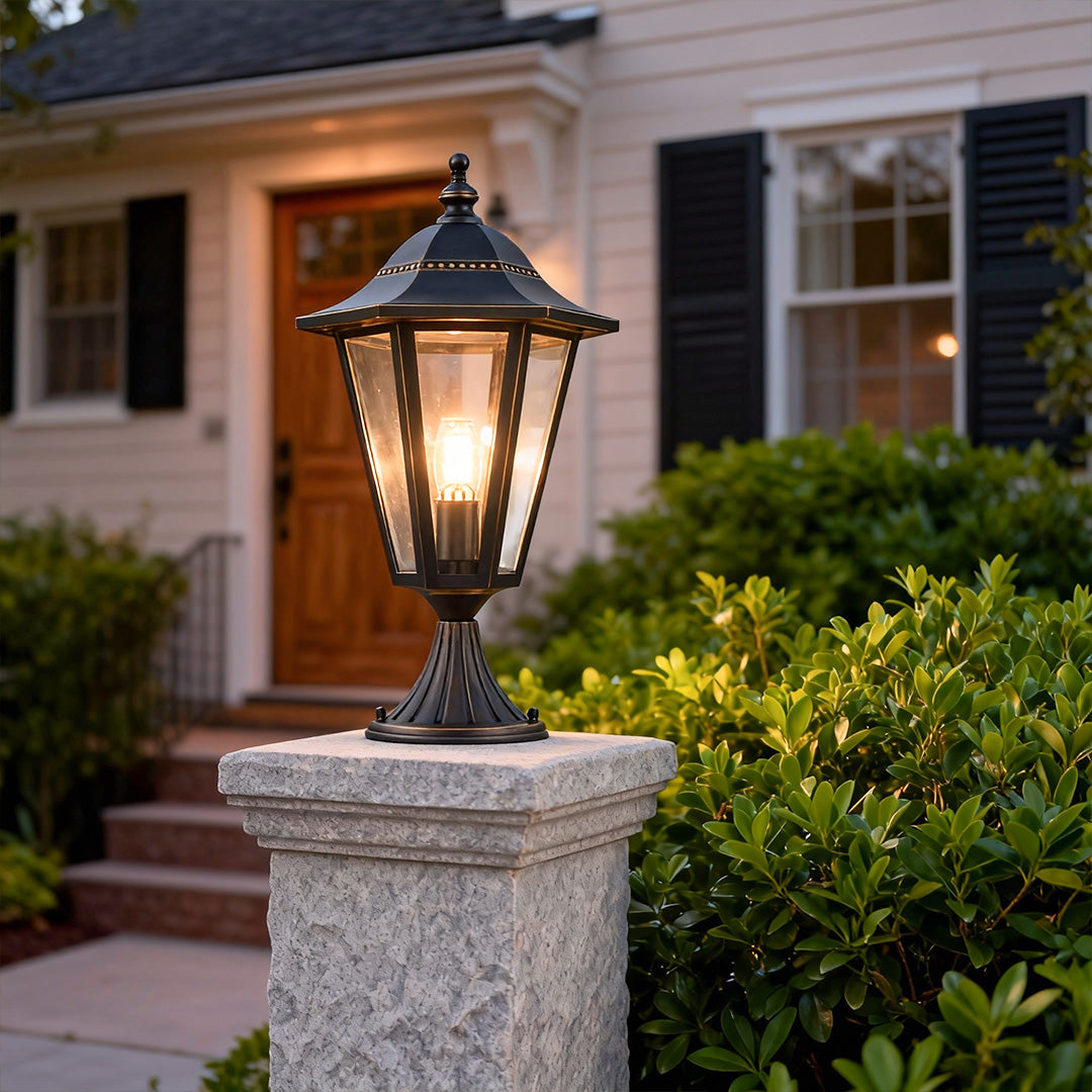 WINDSOR COURTYARD PILLAR LANTERN - European-Inspired Weatherproof Outdoor Illumination