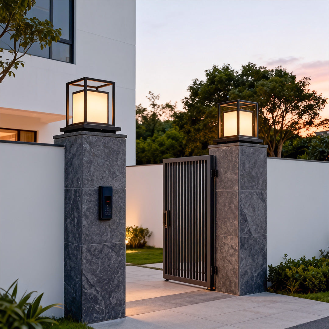 WINDSOR BLACK LED OUTDOOR PILLAR LANTERN WITH WATERPROOF DESIGN