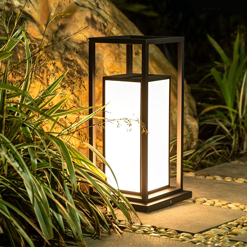 WINDSOR BLACK LED OUTDOOR PILLAR LANTERN WITH WATERPROOF DESIGN
