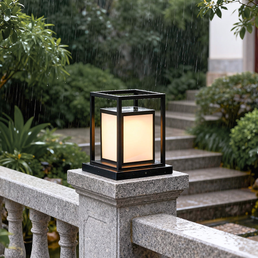 WINDSOR BLACK LED OUTDOOR PILLAR LANTERN WITH WATERPROOF DESIGN