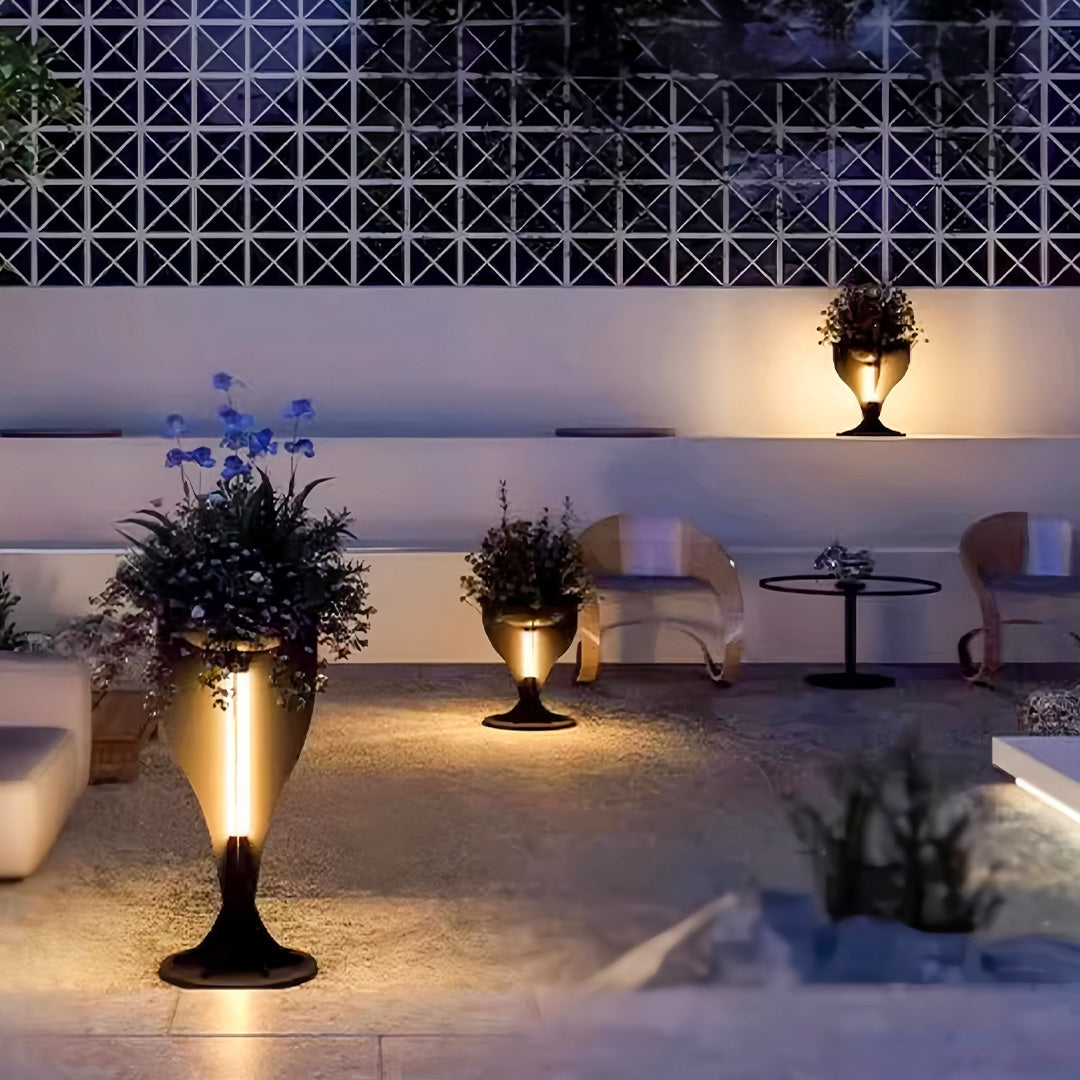 CHISWICK ILLUMINATED GARDEN URN WITH WATERPROOF OPENWORK DESIGN
