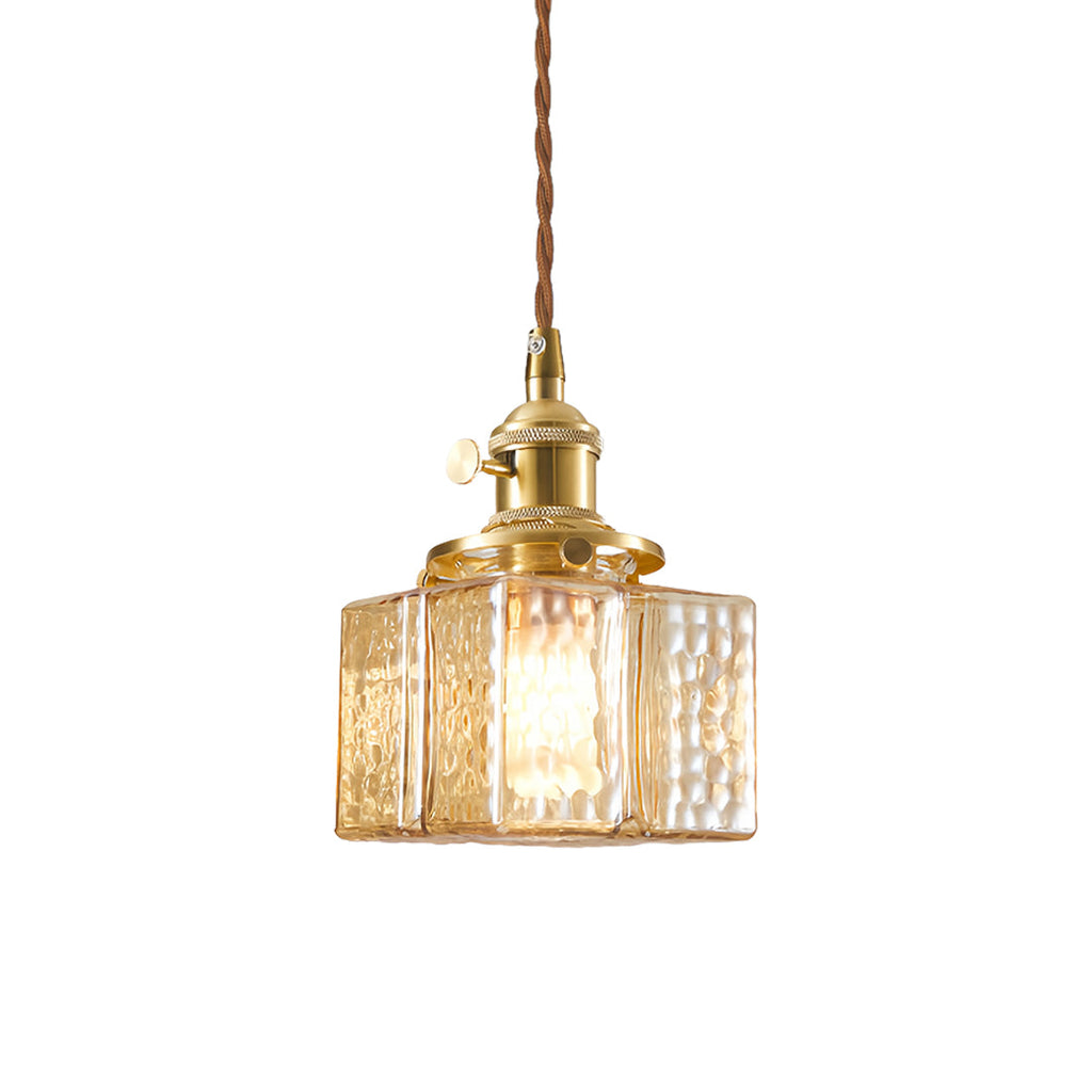 WINDSOR SQUARE GLASS HANGING LANTERN IN ANTIQUE BRASS