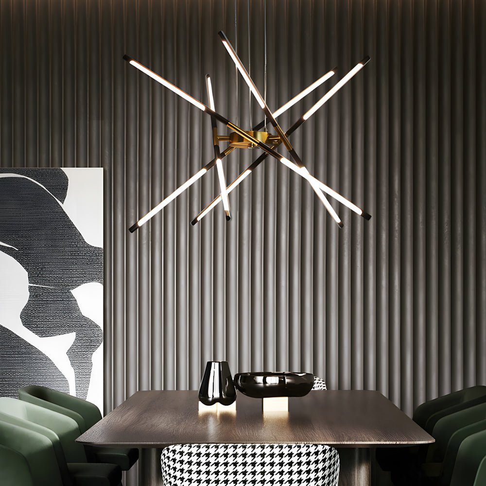 WINTERBOURNE MODERN SPUTNIK LINEAR LED CHANDELIER IN GOLD & BLACK