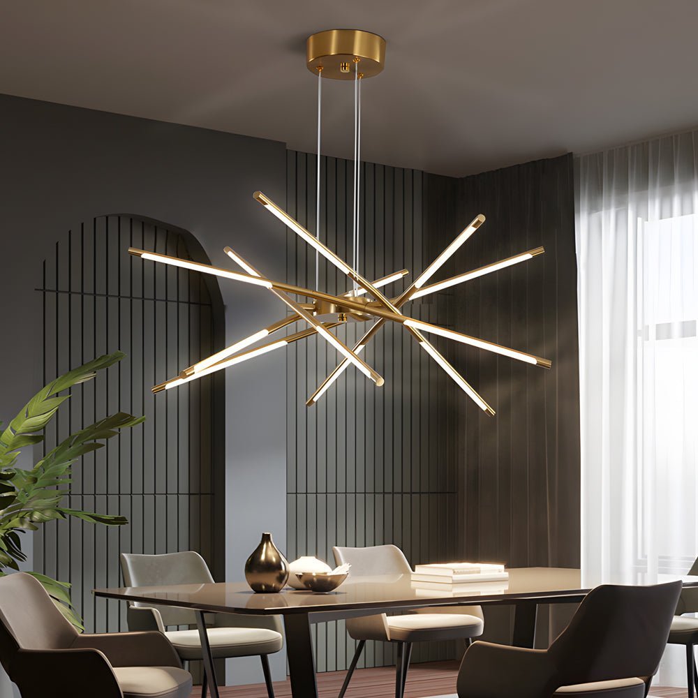 WINTERBOURNE MODERN SPUTNIK LINEAR LED CHANDELIER IN GOLD & BLACK
