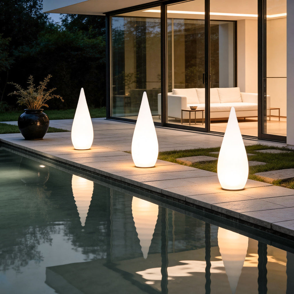 WINDSOR DROPLET OUTDOOR LANTERN, MODERN LED LANDSCAPE FLOOR LIGHT