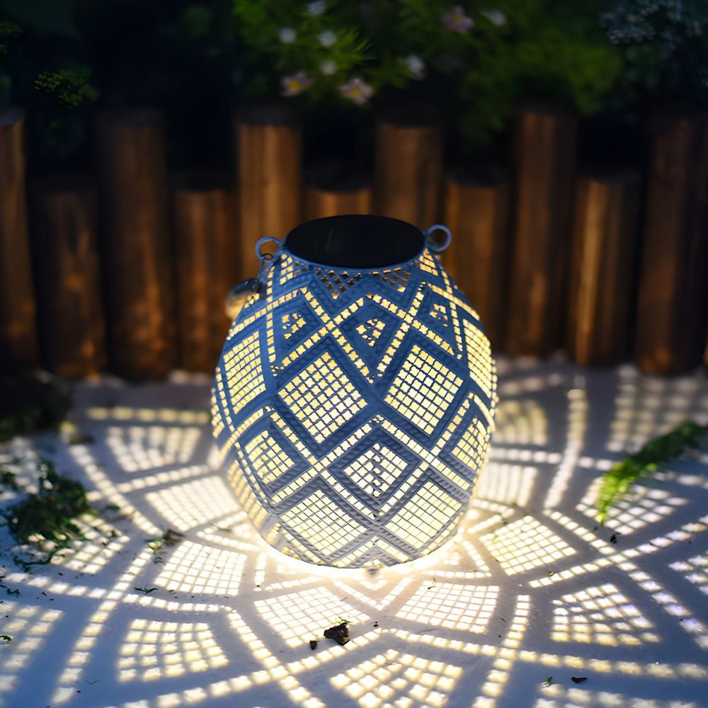 ALCOTT WHITESHINE SOLAR HANGING LANTERN WITH MOROCCAN INFLUENCE