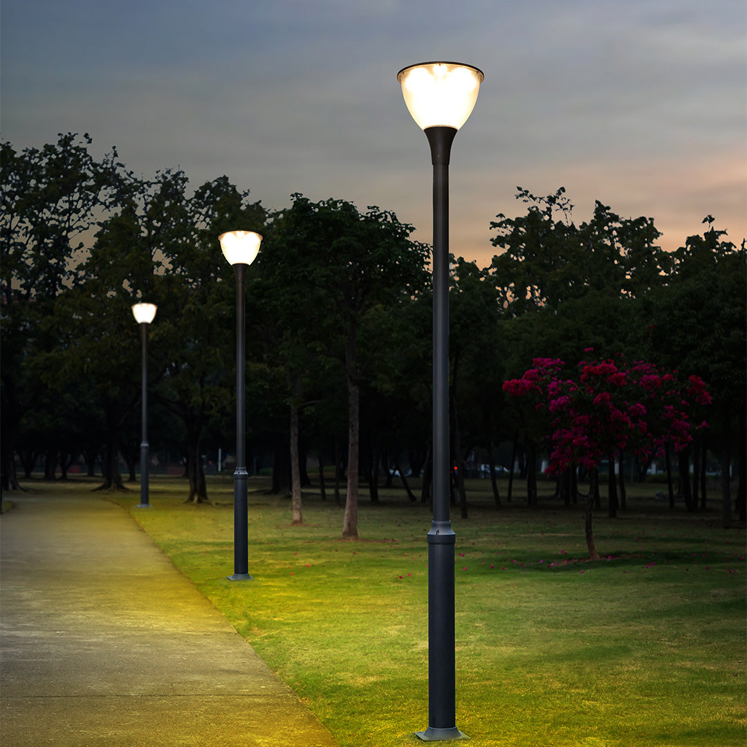 **LARCHMONT ILLUMINATED POST LANTERN**  
Sleek and contemporary, this outdoor post lantern features a streamlined silhouette, perfect for illuminating pathways and gardens with a modern touch.

**WINDSOR GLOW OUTDOOR LIGHTING COLUMN**  
A refined lighting