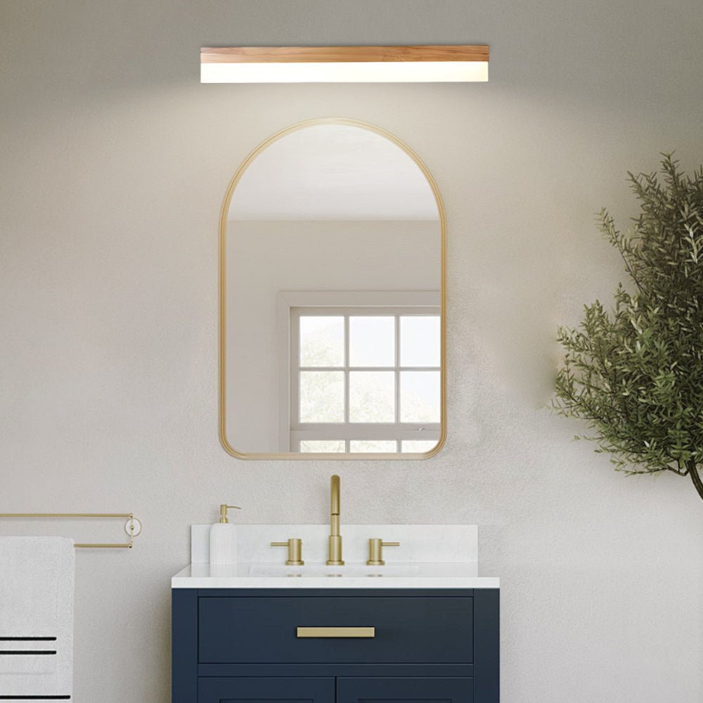 WINTHORPE NATURAL OAK LED BATHROOM ILLUMINATOR WITH ACRYLIC SHADE
