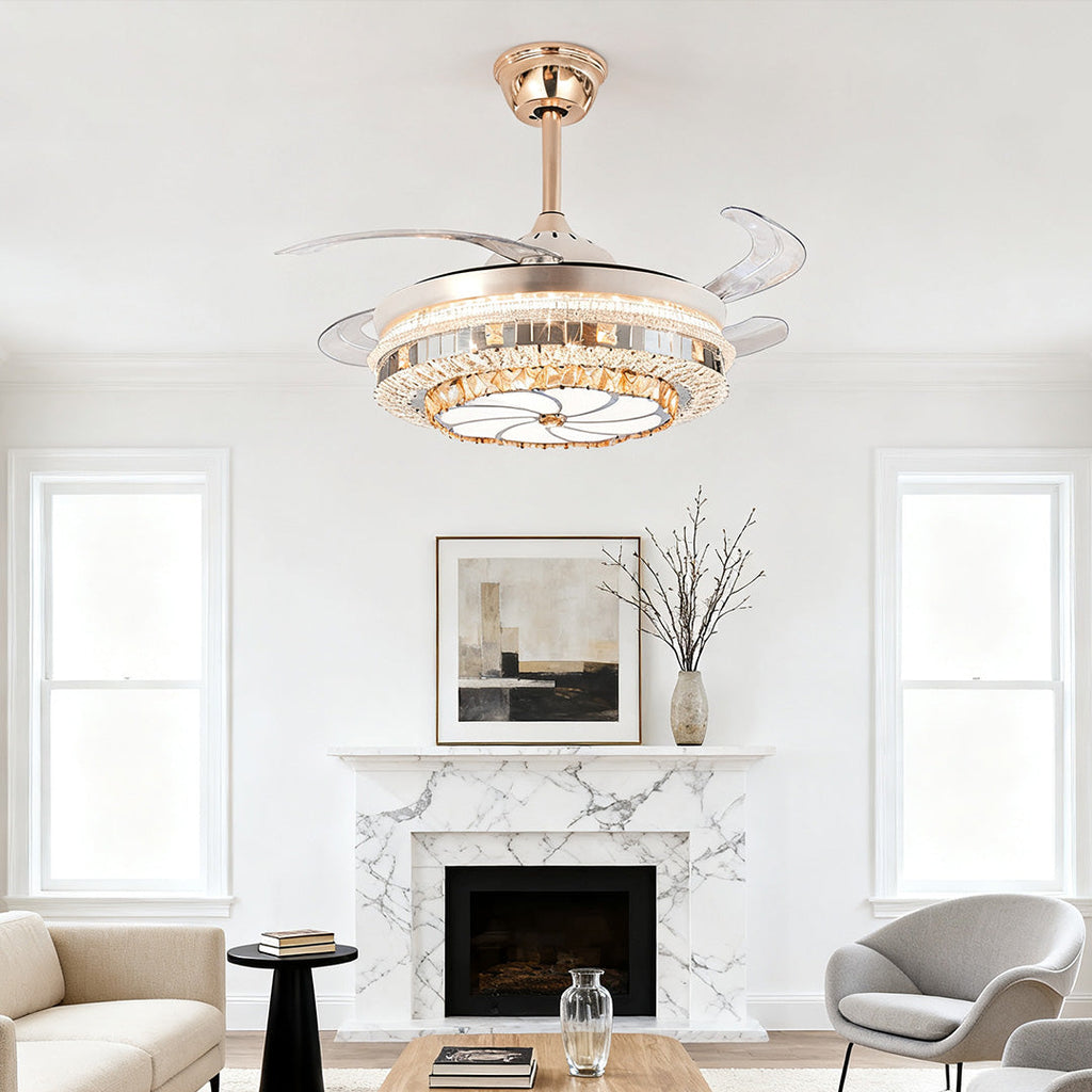 WINDSOR CRYSTAL-ENCRUSTED CEILING FAN WITH INVISIBLE LIGHTING AND FOUR BLADES