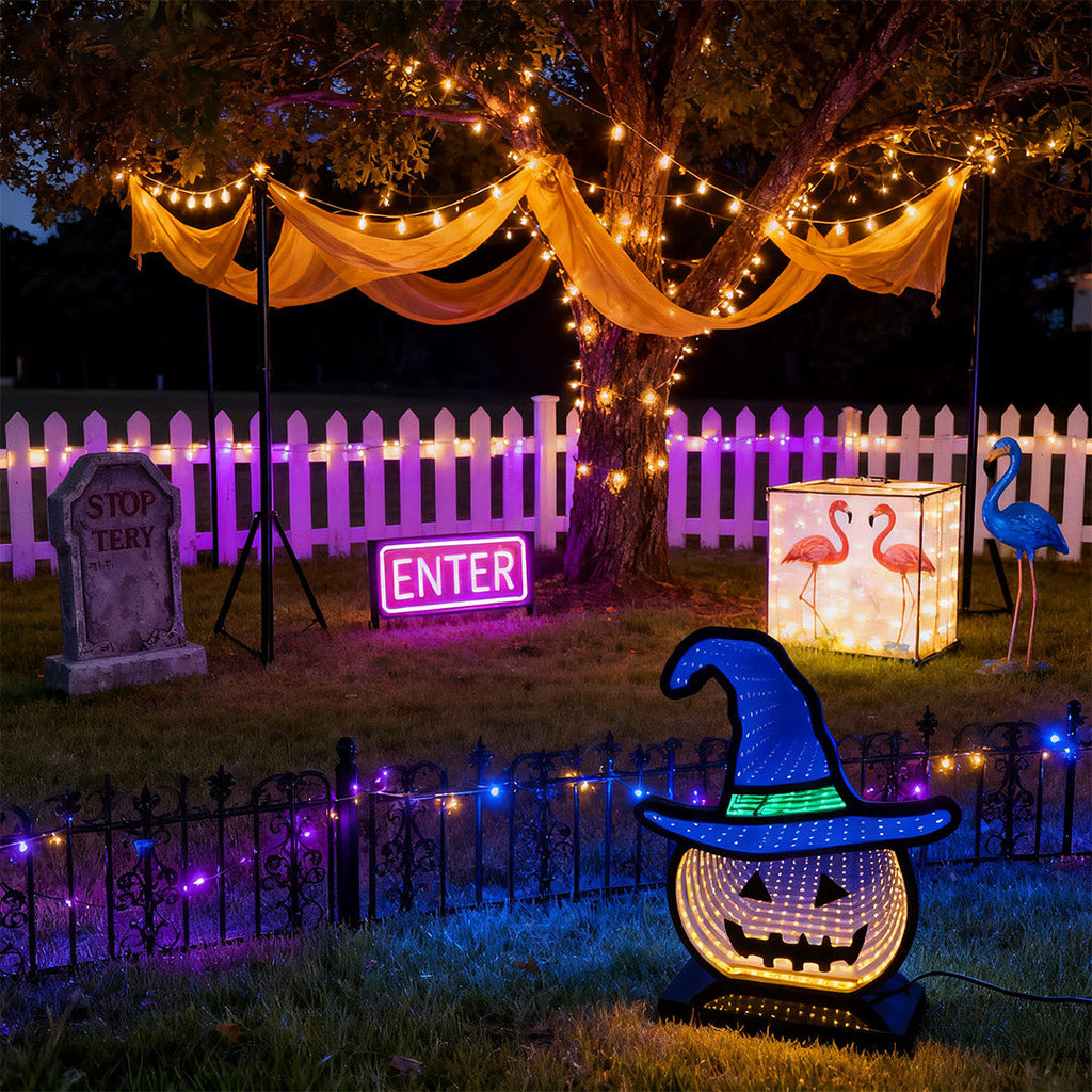 WHITBY GLOWING PUMPKIN WITCH HAT LANTERN