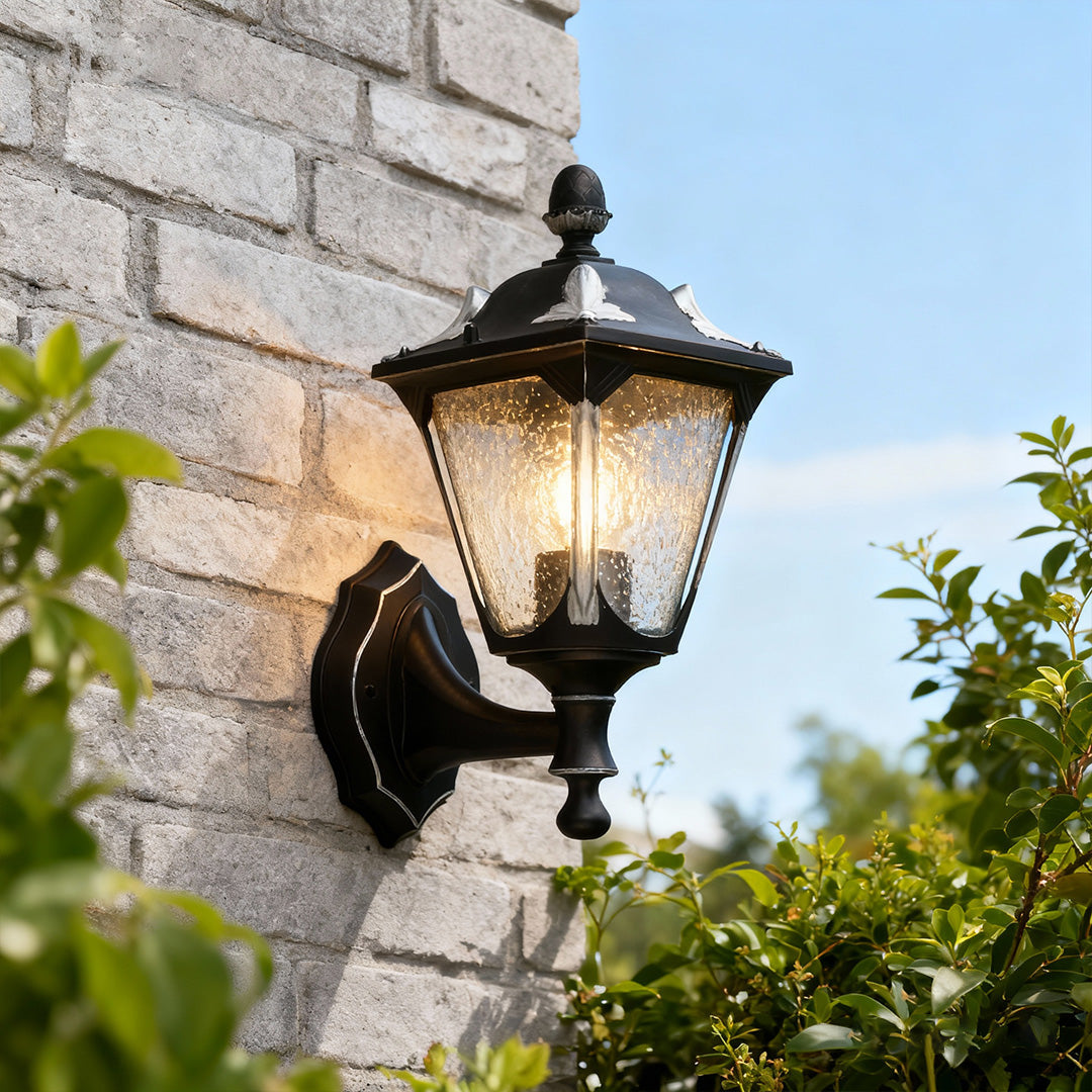 WINTHORPE WEATHERED ALUMINUM WALL LANTERN WITH GLASS ENCLOSURE