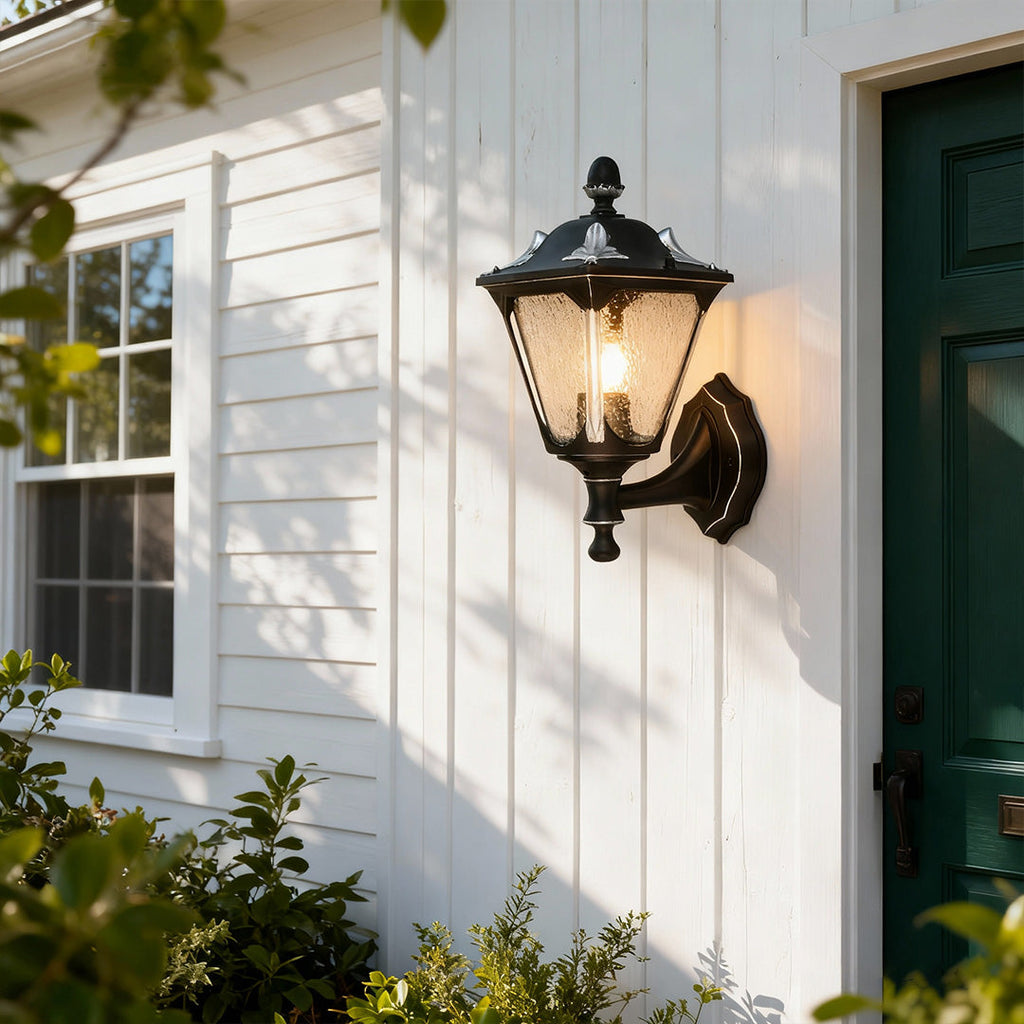 WINTHORPE WEATHERED ALUMINUM WALL LANTERN WITH GLASS ENCLOSURE
