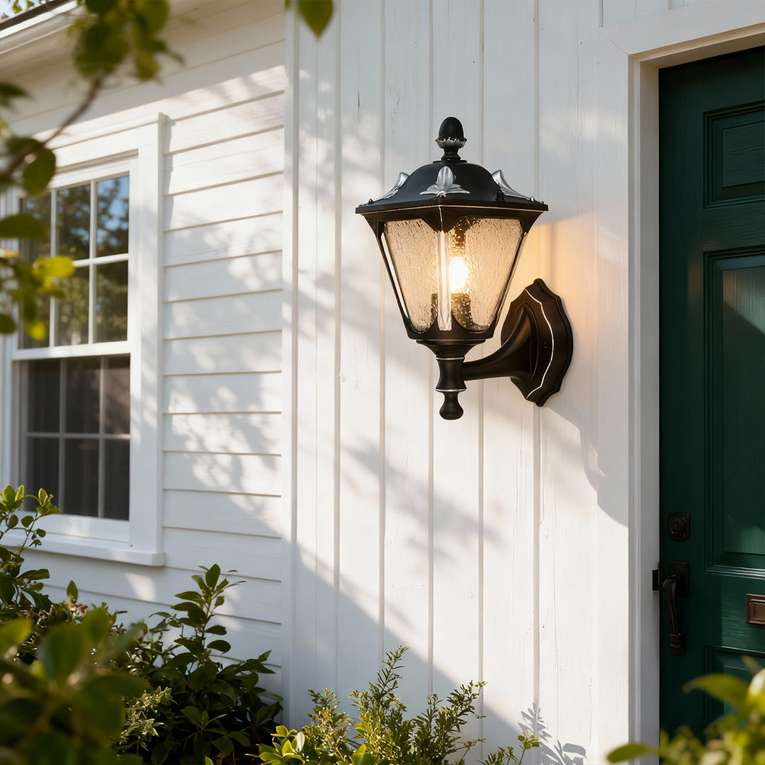 WINTHORPE WEATHERED ALUMINUM WALL LANTERN WITH GLASS ENCLOSURE
