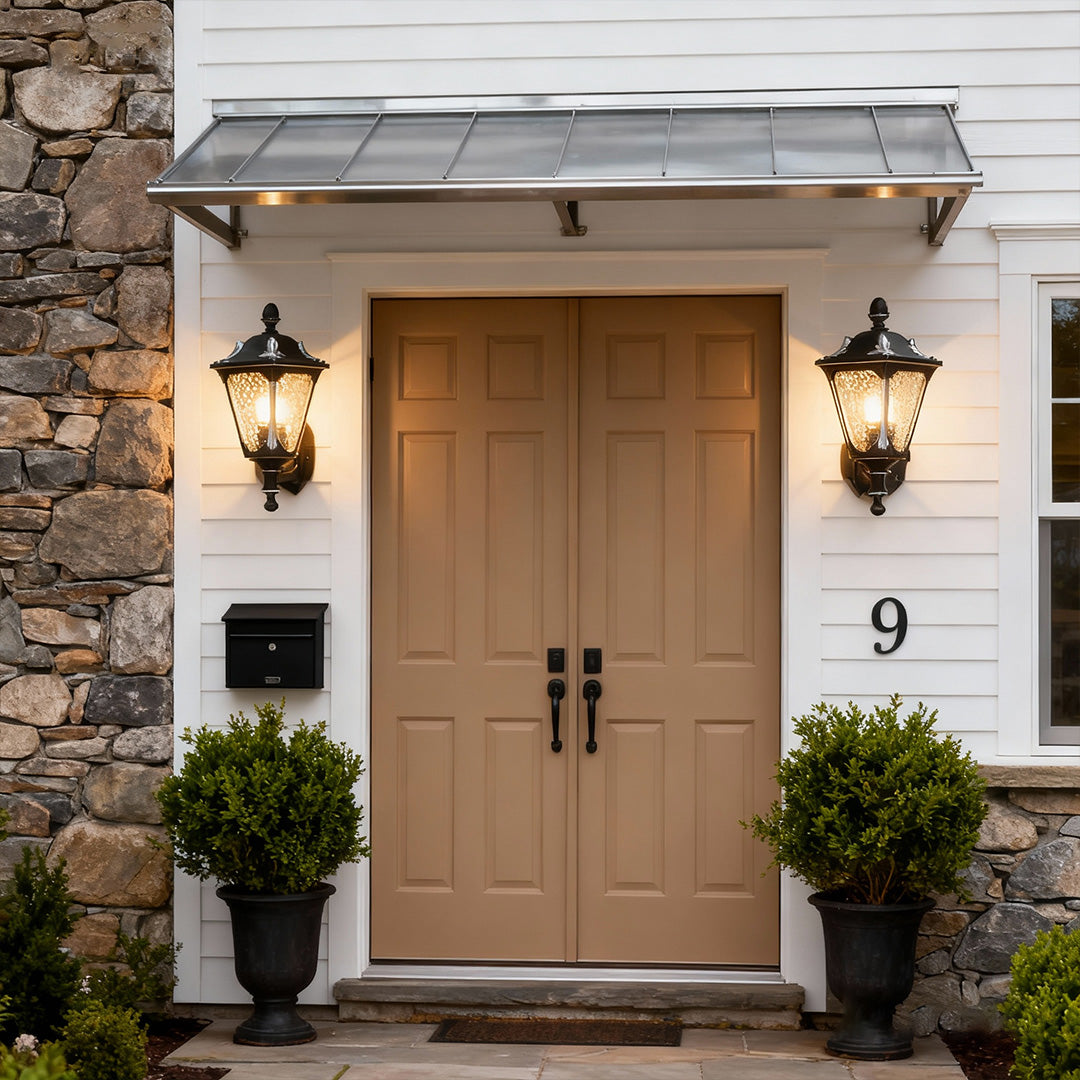 WINTHORPE WEATHERED ALUMINUM WALL LANTERN WITH GLASS ENCLOSURE