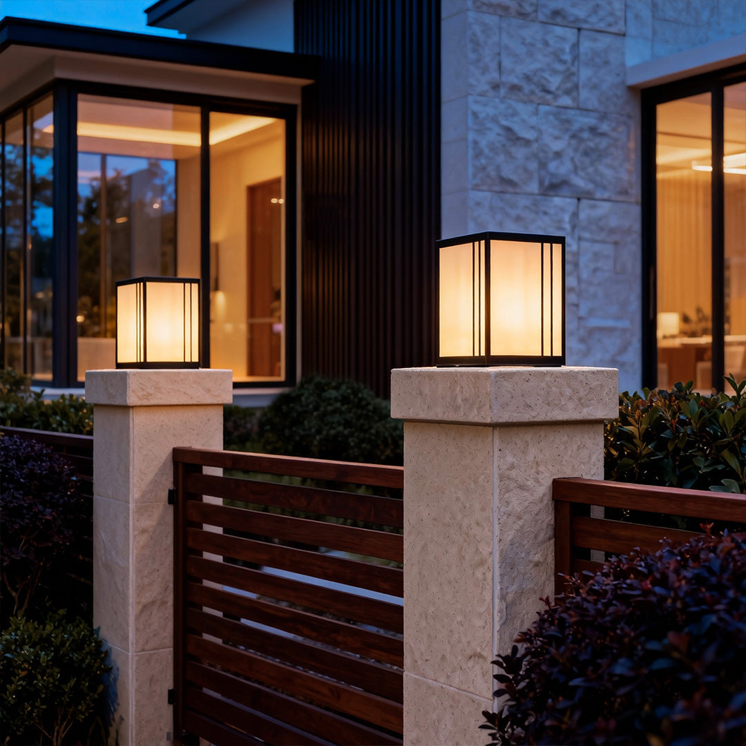 WINTERBOURNE MARBLE-CAST OUTDOOR PILLAR LANTERN