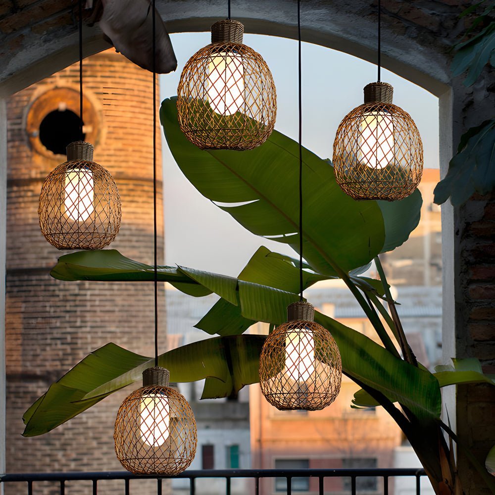 WINDSOR WOVEN RATTAN HANGING LANTERN, 10W MODERN LED CEILING LIGHT
