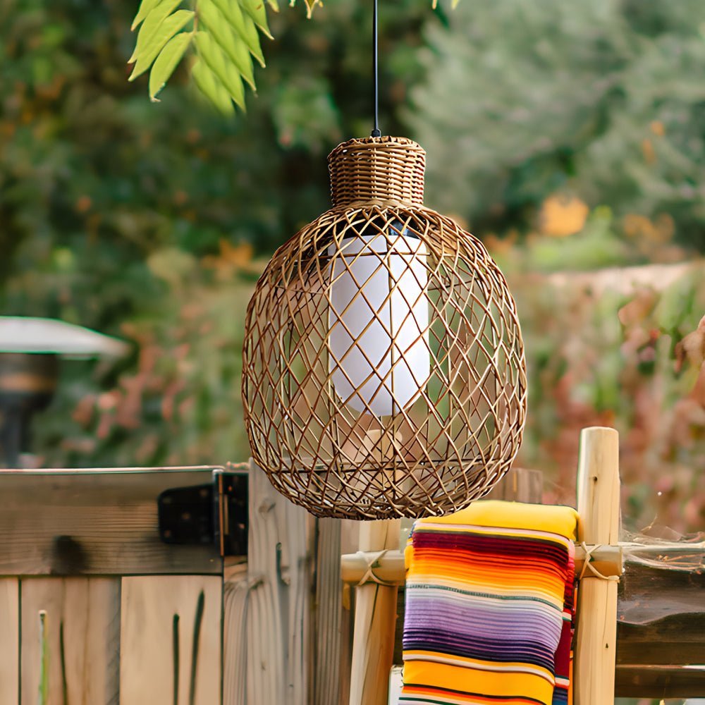 WINDSOR WOVEN RATTAN HANGING LANTERN, 10W MODERN LED CEILING LIGHT