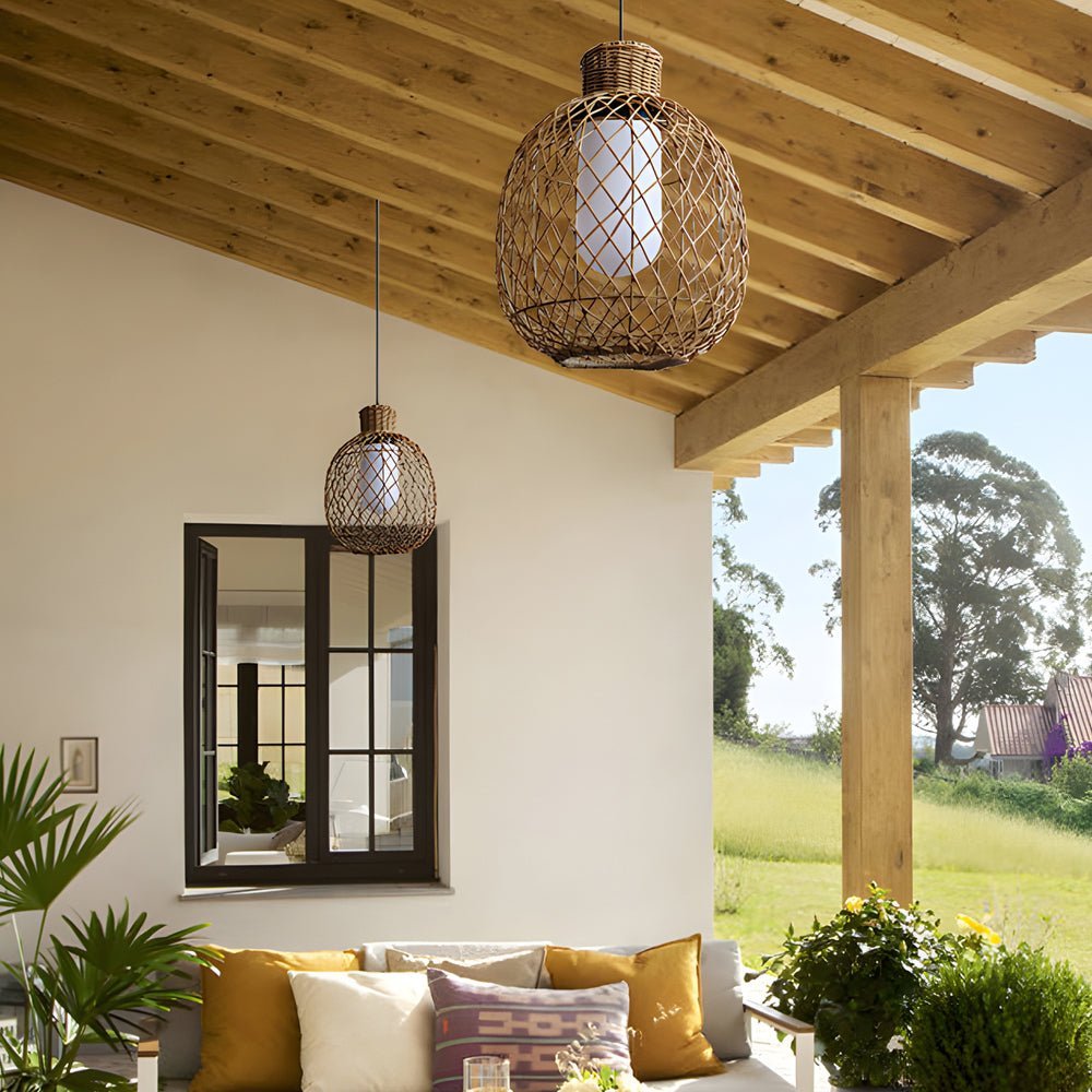 WINDSOR WOVEN RATTAN HANGING LANTERN, 10W MODERN LED CEILING LIGHT