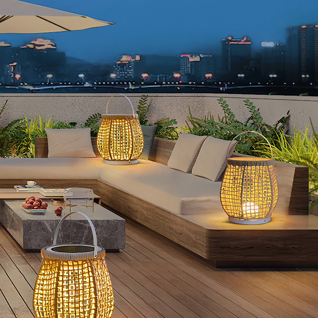 BRAMBLETON WOVEN OUTDOOR LANTERN WITH HANDLE, PORTABLE PATIO FLOOR LIGHT