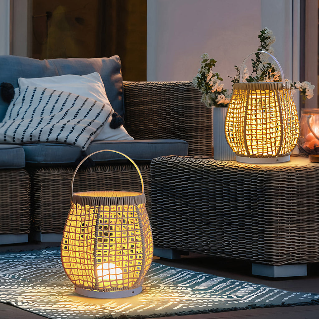 BRAMBLETON WOVEN OUTDOOR LANTERN WITH HANDLE, PORTABLE PATIO FLOOR LIGHT