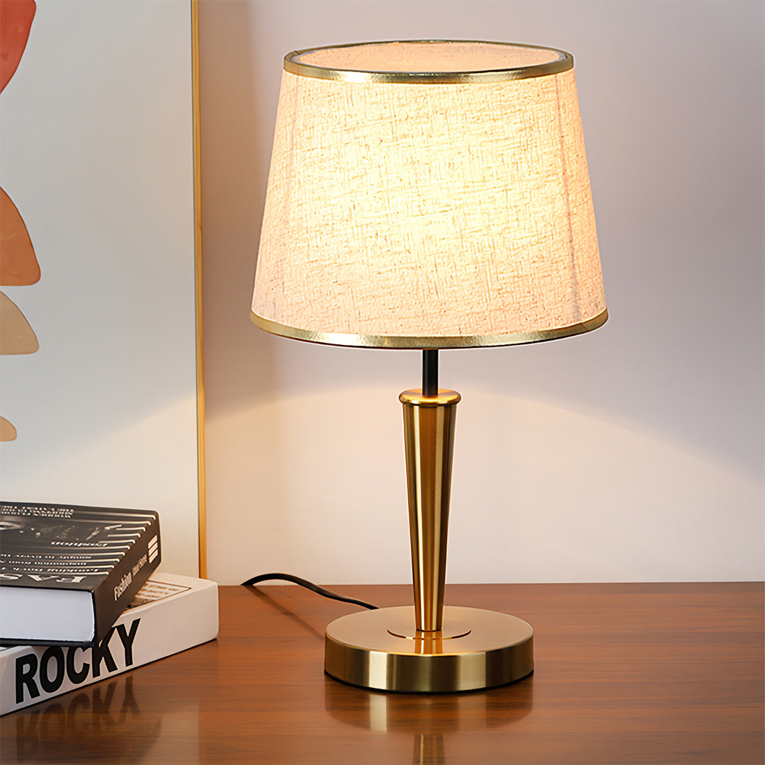 WINTHORPE BRASS LAMP WITH TEXTURED FABRIC SHADE