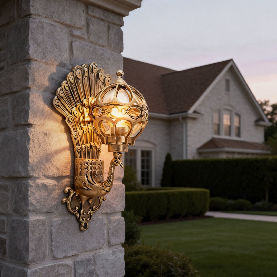 WINDSOR PEACOCK PATTERNED ALUMINUM WALL LANTERN