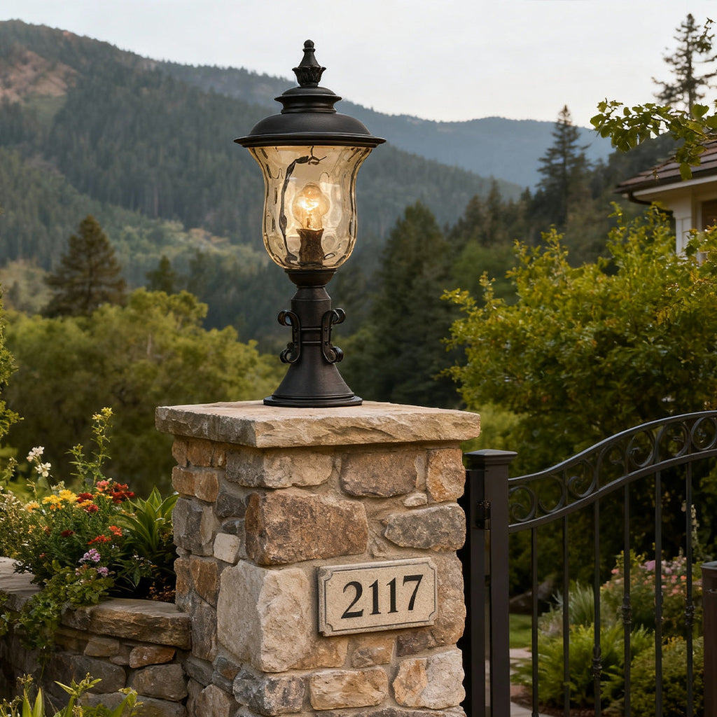 WINDSOR GARDEN PILLAR LANTERN, VINTAGE EUROPEAN INSPIRED WATER-RESISTANT LIGHTING