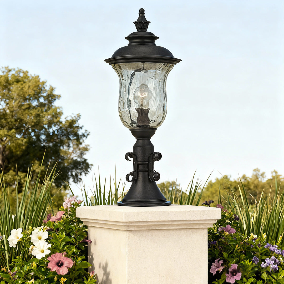 WINDSOR GARDEN PILLAR LANTERN, VINTAGE EUROPEAN INSPIRED WATER-RESISTANT LIGHTING