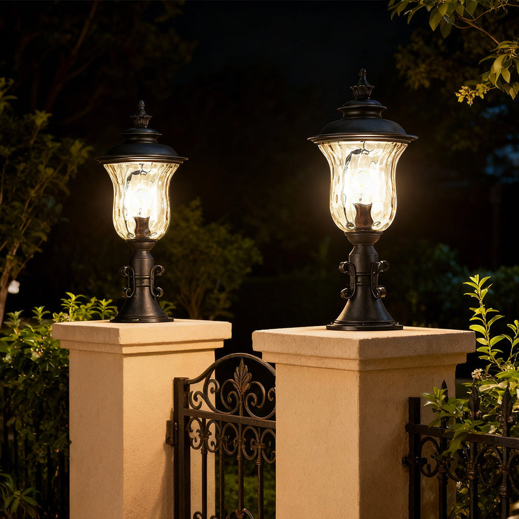 WINDSOR GARDEN PILLAR LANTERN, VINTAGE EUROPEAN INSPIRED WATER-RESISTANT LIGHTING