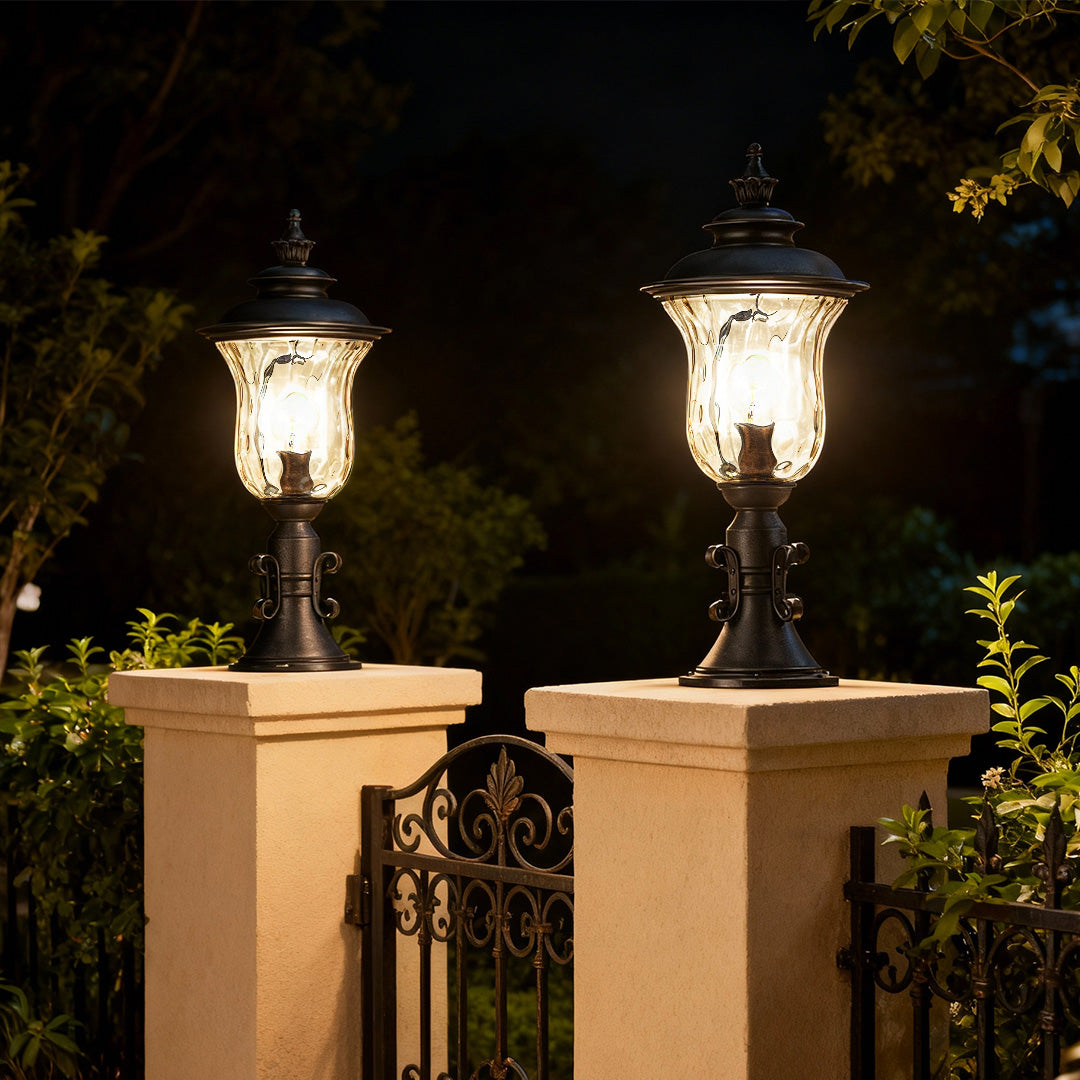 WINDSOR GARDEN PILLAR LANTERN, VINTAGE EUROPEAN INSPIRED WATER-RESISTANT LIGHTING