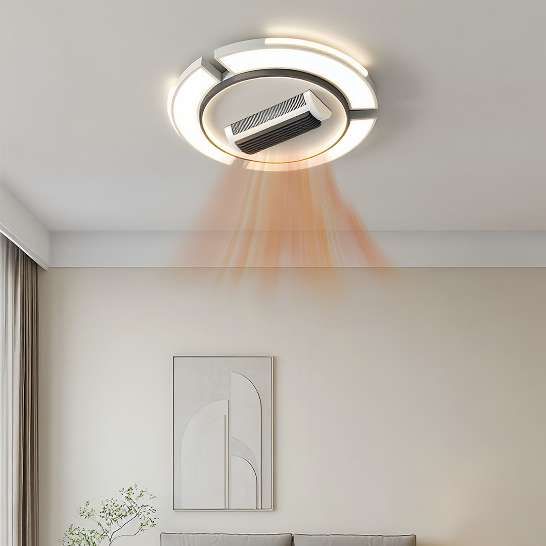 1. **WINSLOW AURORA AIRFLOW LAMP**  
   A modern bladeless ceiling fan featuring a full spectrum LED light, designed for optimal airflow and illumination.

2. **CAVENDISH LUMINAIRE CEILING FAN**  
   A sophisticated bladeless fan with integrated LED light