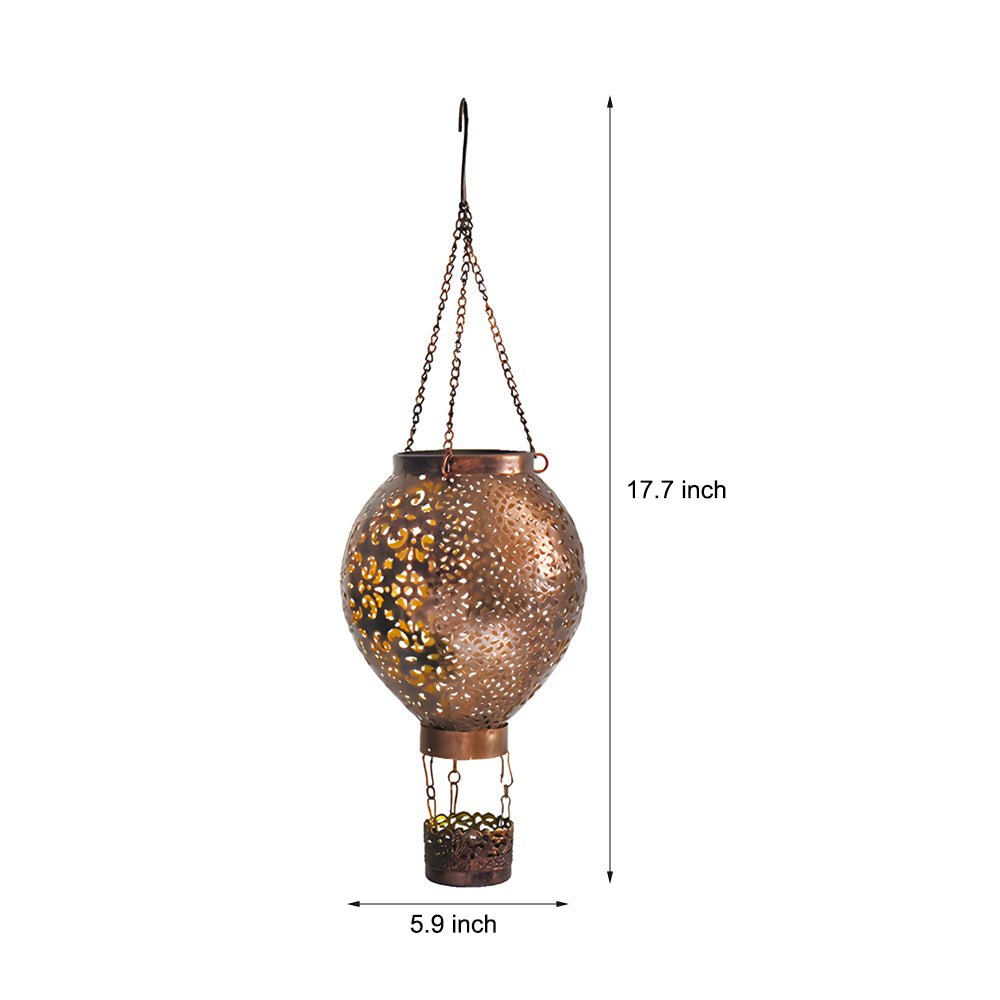 HEATHCLIFF CAST IRON AEROSTAT SOLAR LANTERN, HOLLOW DESIGNED HANGING OUTDOOR LIGHT FOR GARDEN DECOR