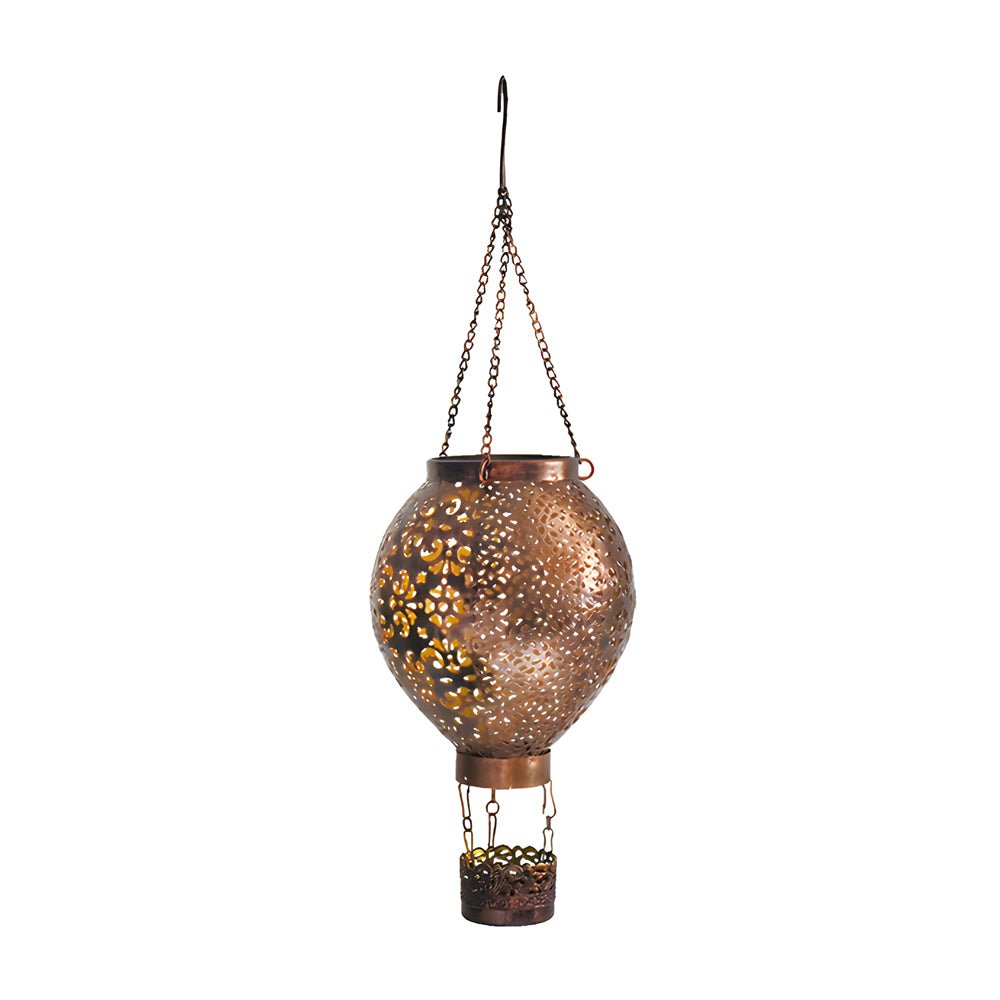 HEATHCLIFF CAST IRON AEROSTAT SOLAR LANTERN, HOLLOW DESIGNED HANGING OUTDOOR LIGHT FOR GARDEN DECOR