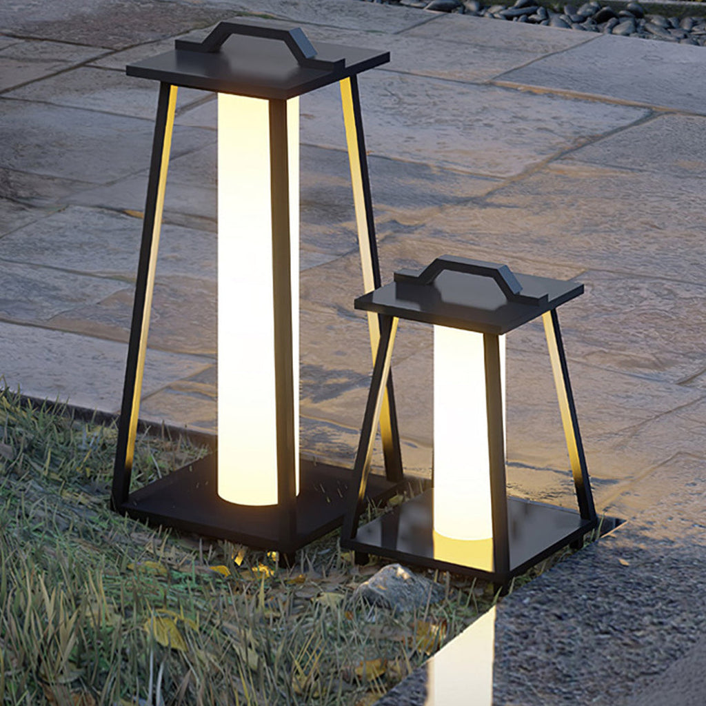 RAVENSCROFT WEATHERPROOF TAPERED IRON GARDEN LANTERNS WITH JAPANESE INSPIRATION AND LED ILLUMINATION