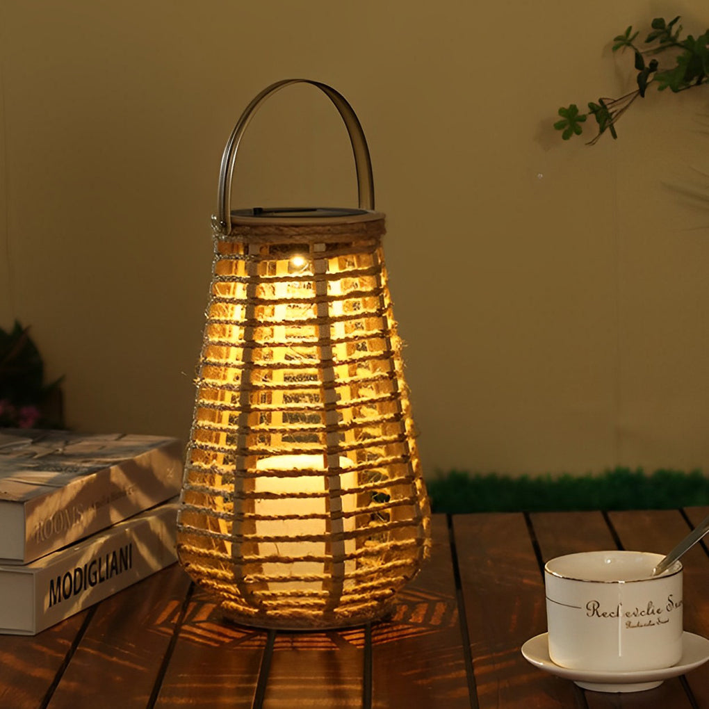 WINDSOR WOVEN RATTAN SOLAR HANGING ILLUMINATOR WITH WATER-RESISTANT DESIGN