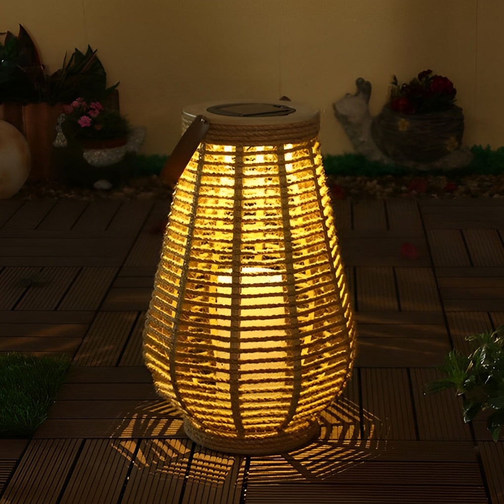 WINDSOR WOVEN RATTAN SOLAR HANGING ILLUMINATOR WITH WATER-RESISTANT DESIGN
