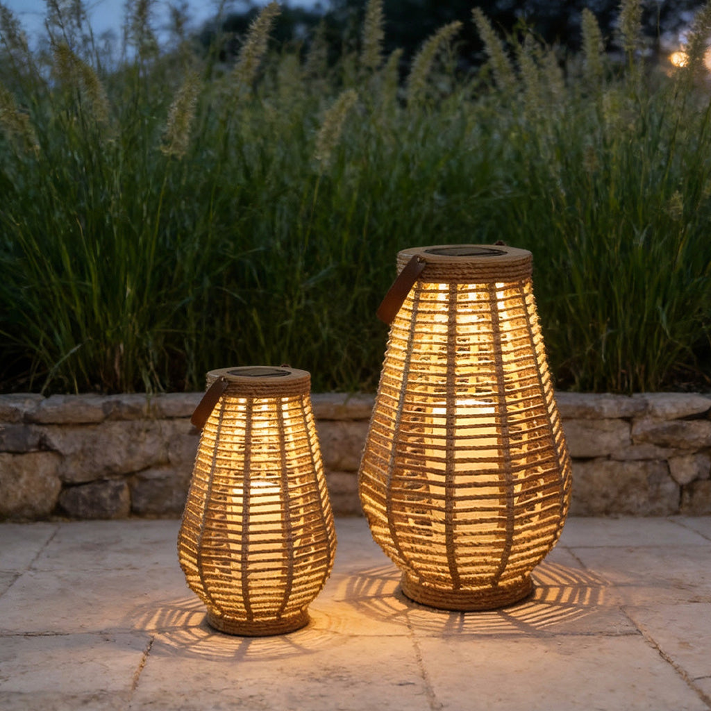 WINDSOR WOVEN RATTAN SOLAR HANGING ILLUMINATOR WITH WATER-RESISTANT DESIGN
