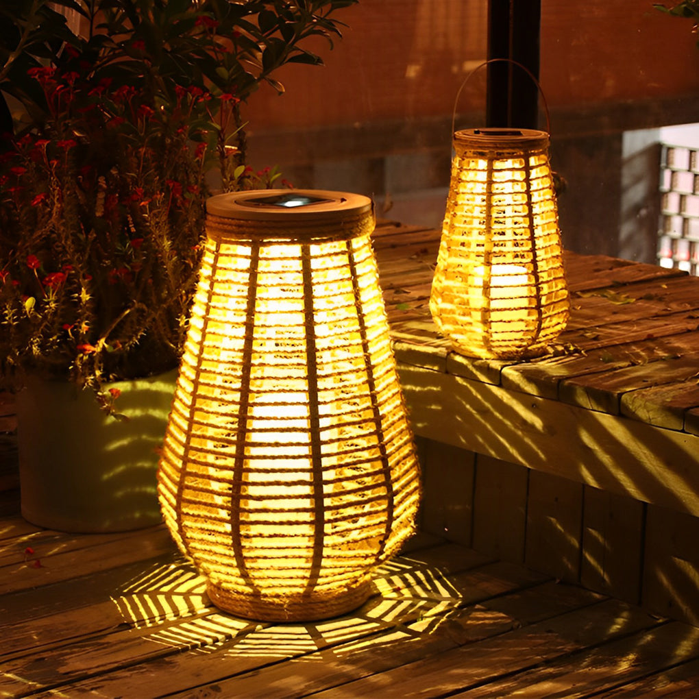 WINDSOR WOVEN RATTAN SOLAR HANGING ILLUMINATOR WITH WATER-RESISTANT DESIGN