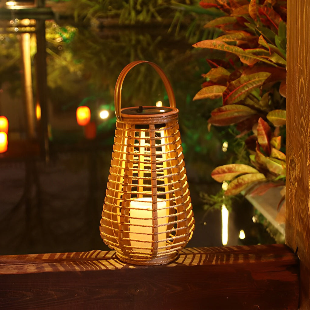 WINDSOR WOVEN RATTAN SOLAR HANGING ILLUMINATOR WITH WATER-RESISTANT DESIGN
