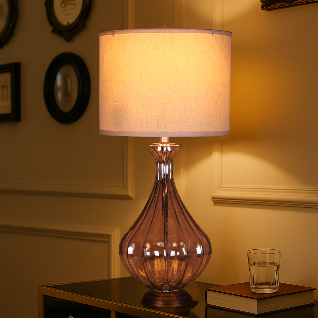 WINTHROP ARTISAN GLASS TABLE LAMP WITH TRADITIONAL LINEN SHADE